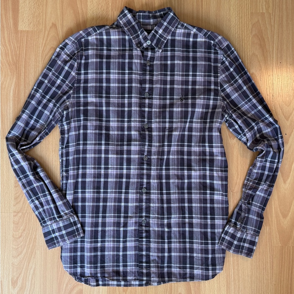 John Varvatos Purple and White Plaid Button-Down Shirt